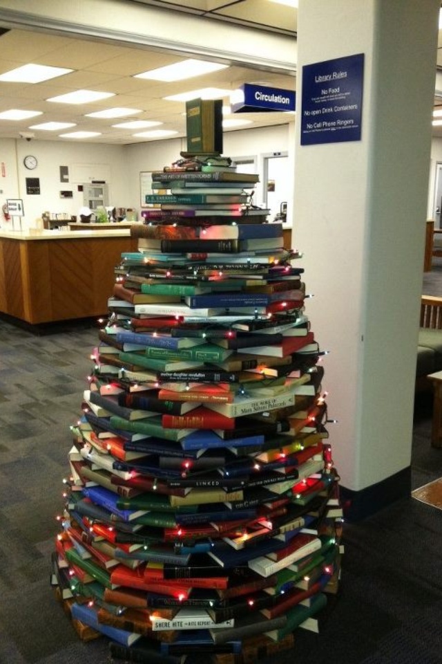 xmas tree made of books