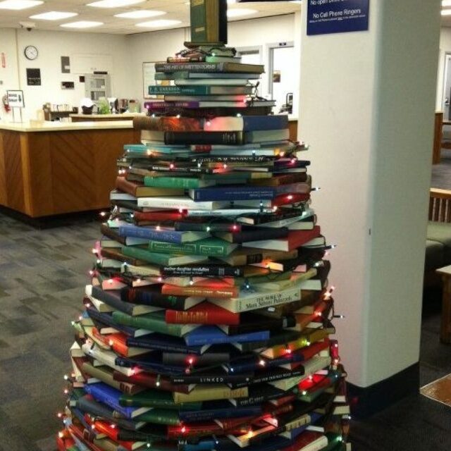xmas tree made of books